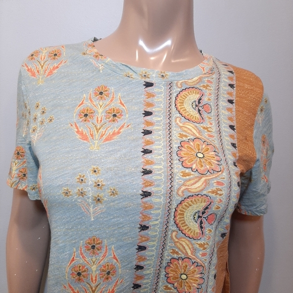 💠Anthropologie POSTMARK Paisley Top Boho Patchwork Short Sleeve Tshirt Size XS - Picture 4 of 13